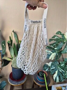 Montce Cotton Net Market Tote Bag Ivory Logo Handles